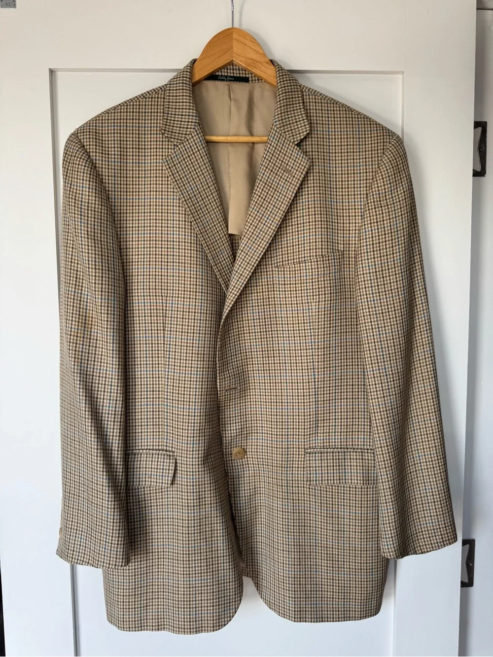 Hickey Freeman Tan & Cream Glen Plaid Sport Coat 44R